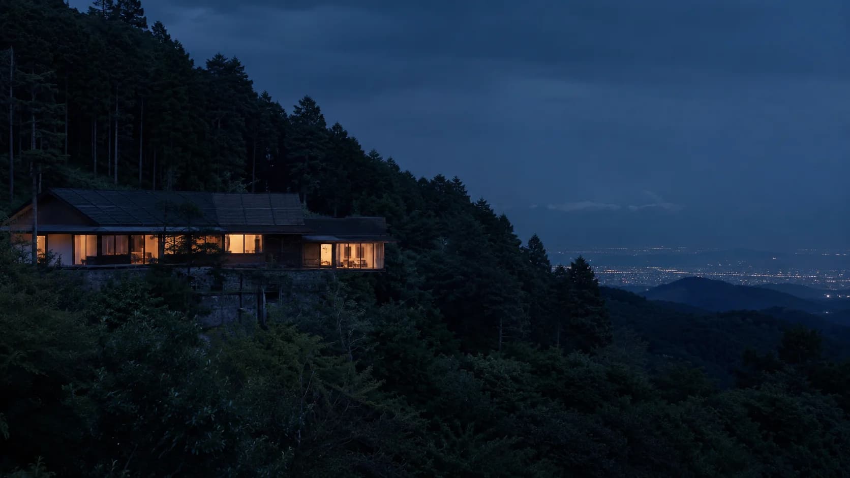 The villa at dusk